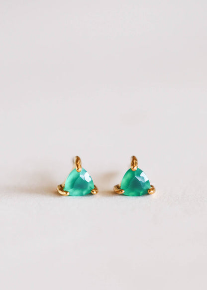 Mini Energy Gem Earrings - Green Onyx / Gold