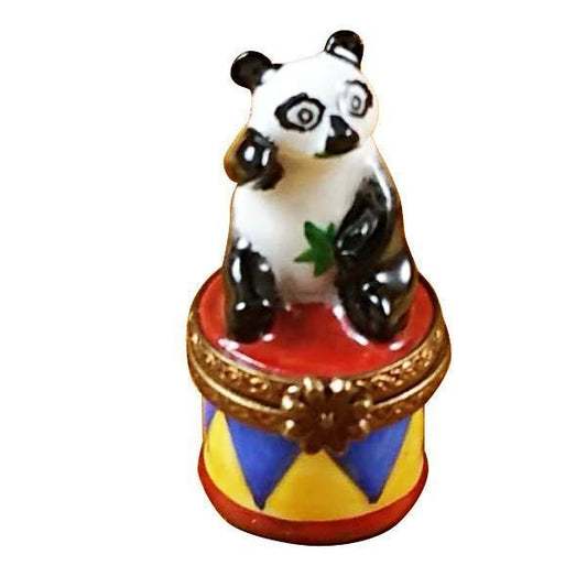Mini Panda Circus Drum Porcelain Limoges French Trinket Box