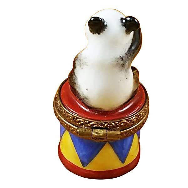 Mini Panda Circus Drum Porcelain Limoges French Trinket Box