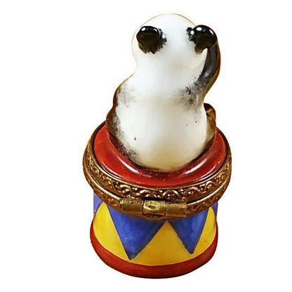 Mini Panda Circus Drum Porcelain Limoges French Trinket Box