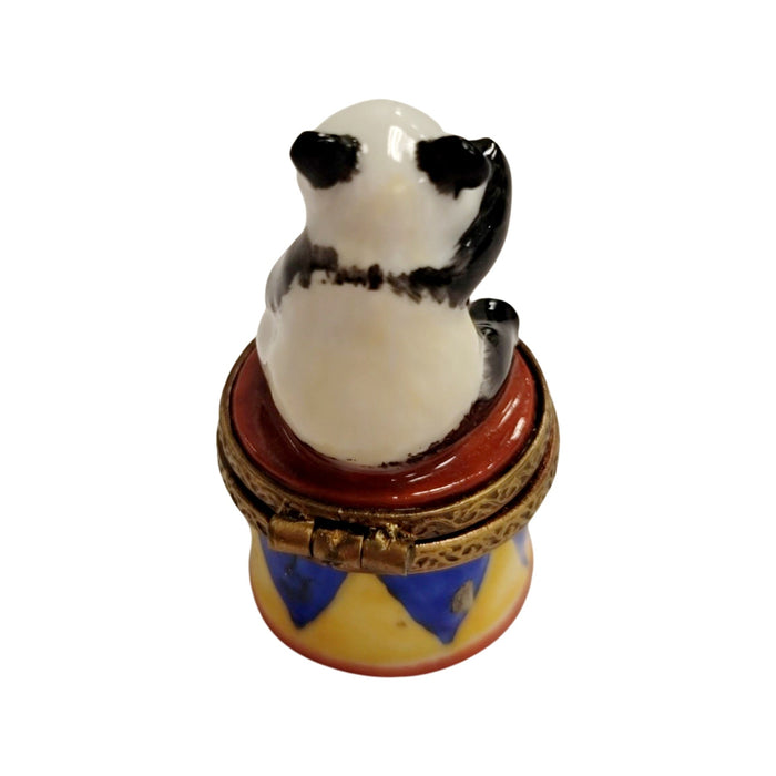 Mini Panda Circus Drum Porcelain Limoges French Trinket Box