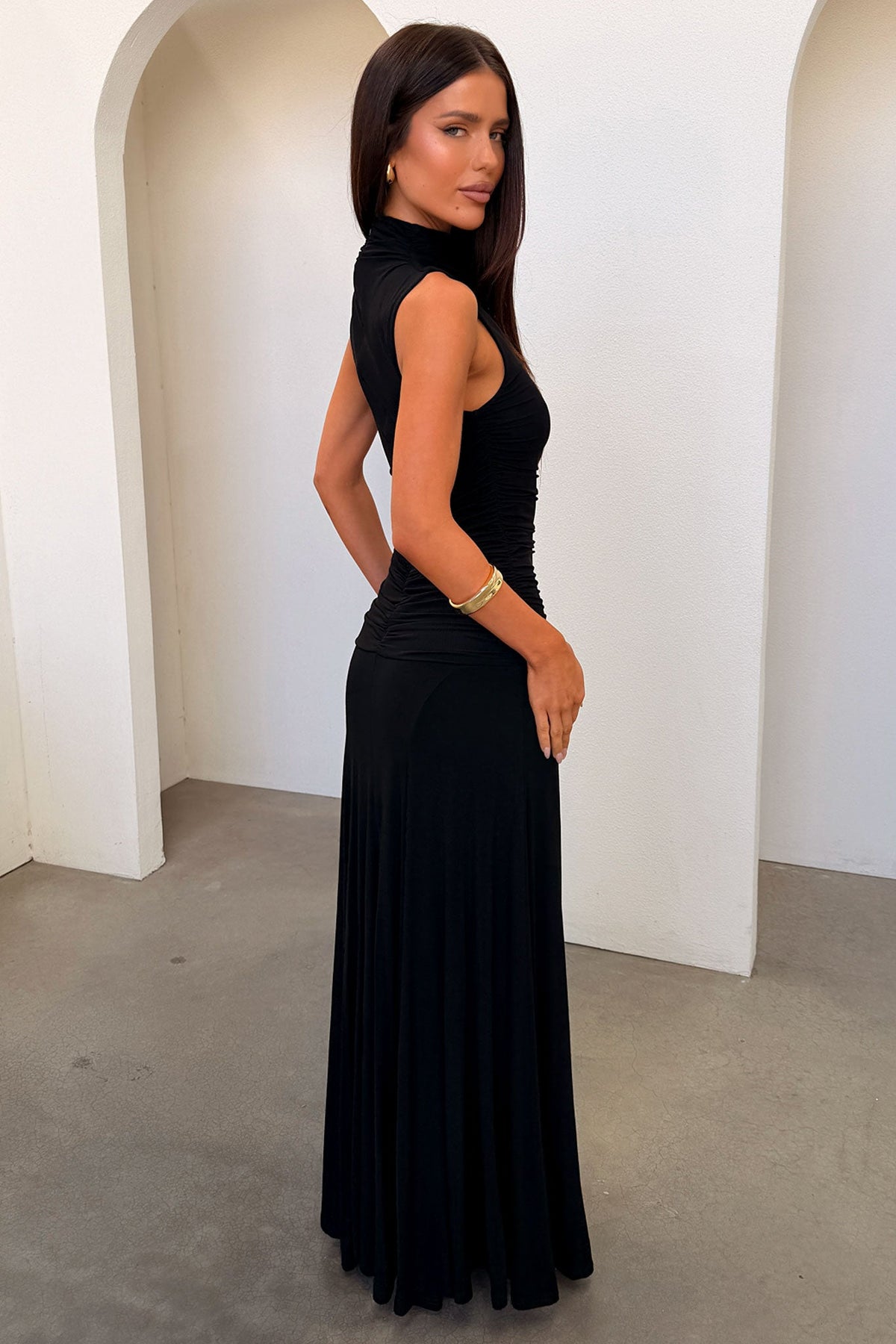 Nixie High Neck Maxi Dress - Black
