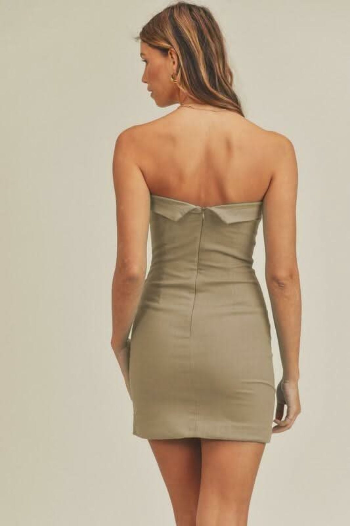 On My Mind Dusty Olive Strapless Mini Dress