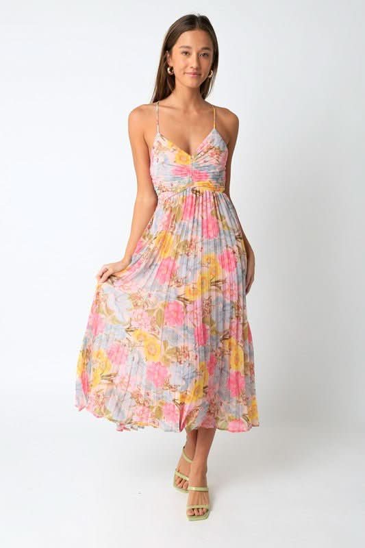 Olivia Pink Floral Midi Dress