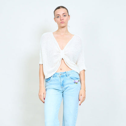 Open knit tie front loose cardigan wholesale