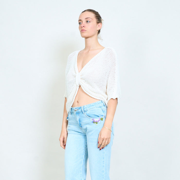 Open knit tie front loose cardigan wholesale