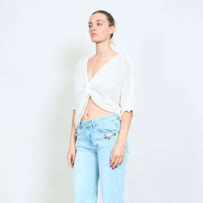 Open knit tie front loose cardigan wholesale