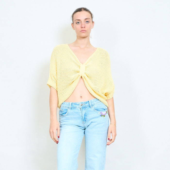 Open knit tie front loose cardigan wholesale