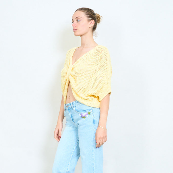 Open knit tie front loose cardigan wholesale