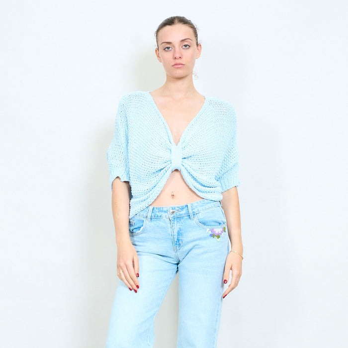 Open knit tie front loose cardigan wholesale
