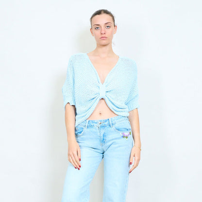 Open knit tie front loose cardigan wholesale