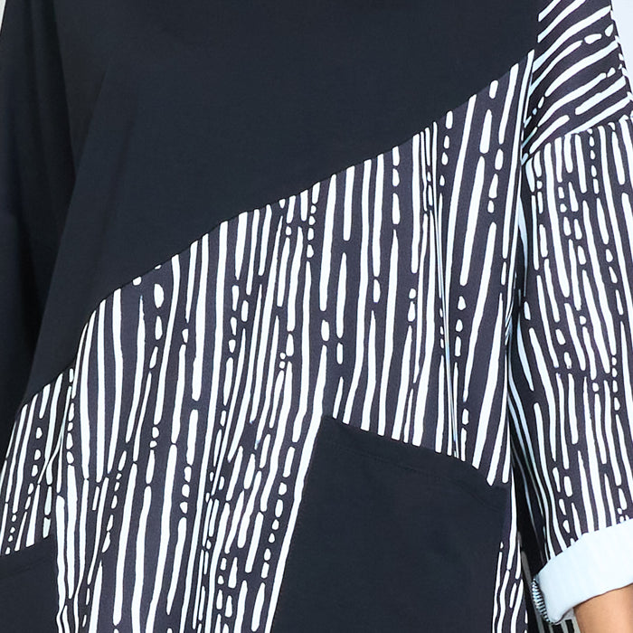 Oversized asymmetric contrast panel abstract print top wholesale