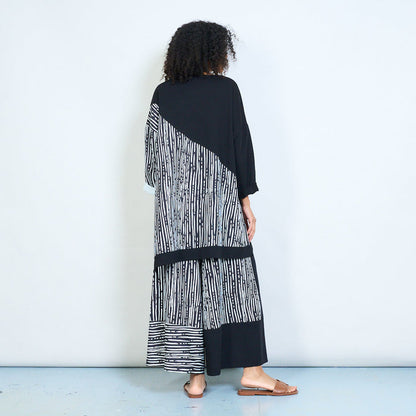 Oversized asymmetric contrast panel abstract print top wholesale
