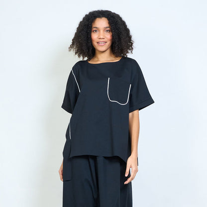 Oversized contrast piping pocket detail short sleeve top wholesale