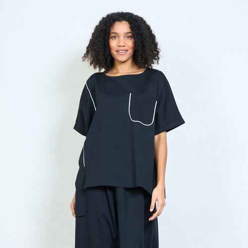Oversized contrast piping pocket detail short sleeve top wholesale