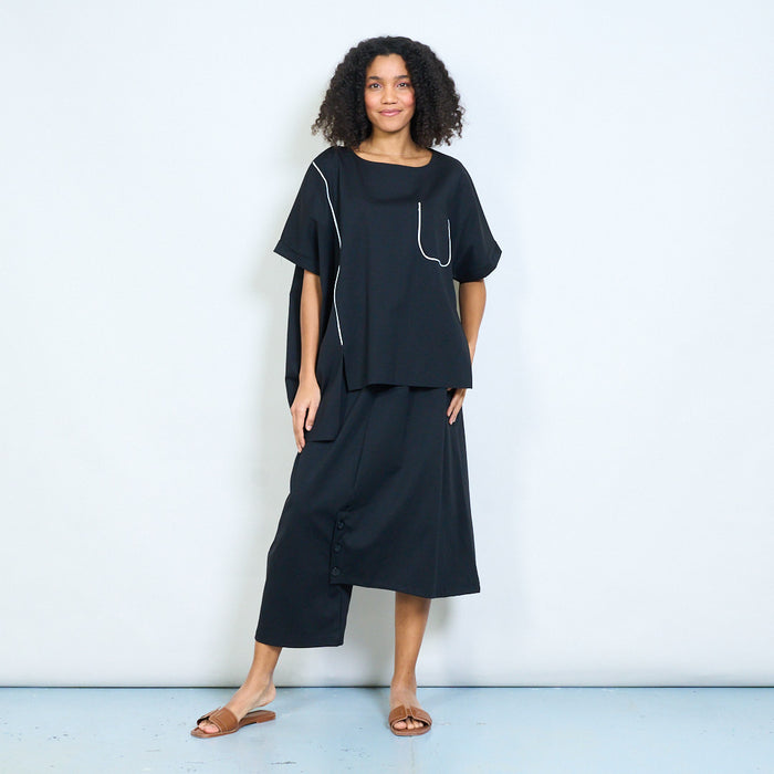 Oversized contrast piping pocket detail short sleeve top wholesale