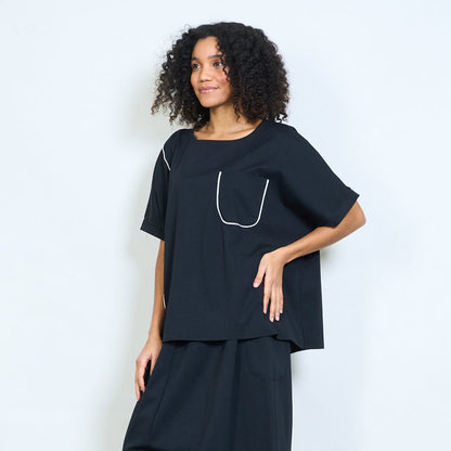 Oversized contrast piping pocket detail short sleeve top wholesale
