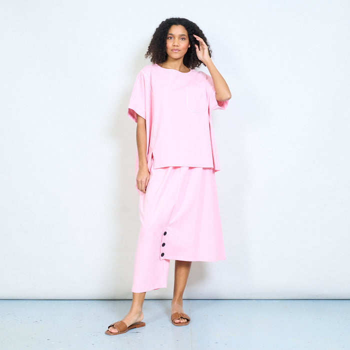 Oversized contrast piping pocket detail short sleeve top wholesale