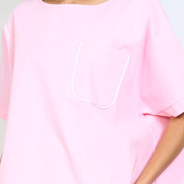 Oversized contrast piping pocket detail short sleeve top wholesale