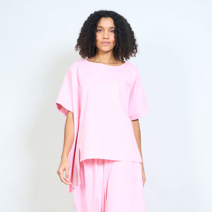 Oversized contrast piping pocket detail short sleeve top wholesale