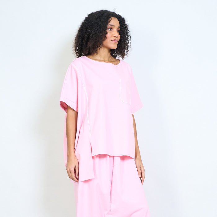 Oversized contrast piping pocket detail short sleeve top wholesale