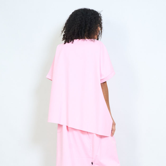 Oversized contrast piping pocket detail short sleeve top wholesale