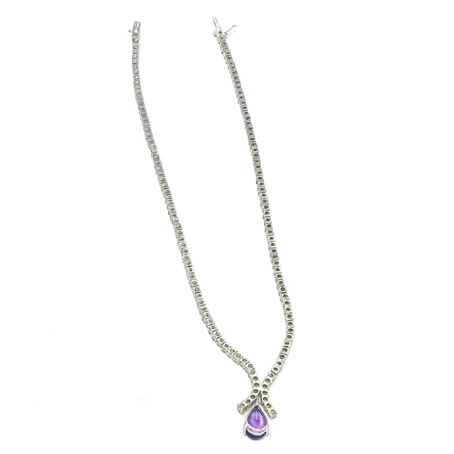Pearl cut Peridot and Amethyst tennis necklace 925 Sterling Silver Necklace