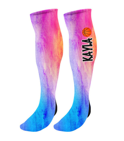 Personalized Basketball Knee High Socks - Watercolor Background