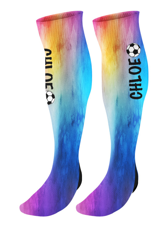 Personalized Soccer Knee High Socks, Watercolor Background, Soccer Team Socks