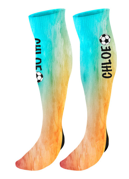 Personalized Soccer Knee High Socks, Watercolor Background, Soccer Team Socks
