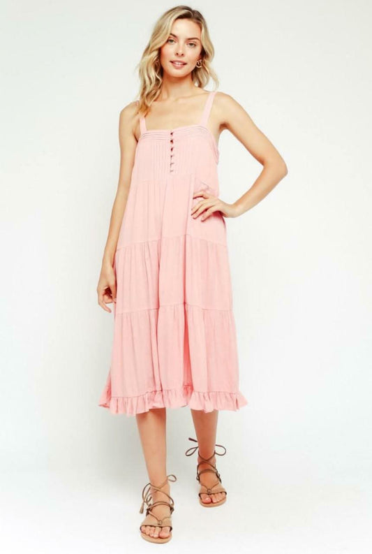 Melina Pink Tiered Midi Tank Dress