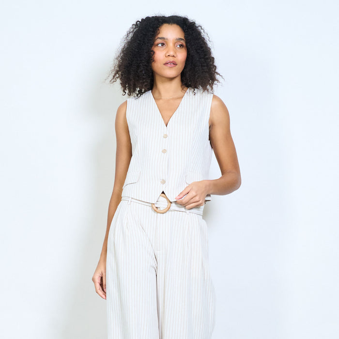 Pinstripe tailored v-neck button front vest wholesale