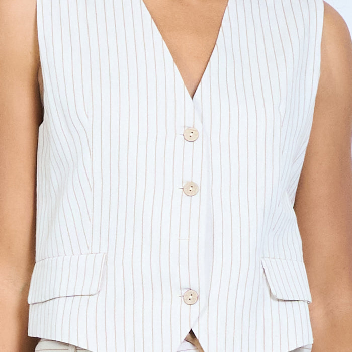 Pinstripe tailored v-neck button front vest wholesale
