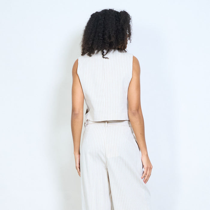 Pinstripe tailored v-neck button front vest wholesale