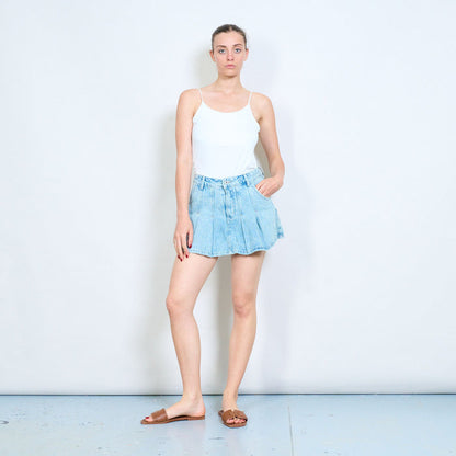 Pleated high waist flared denim mini skirt wholesale