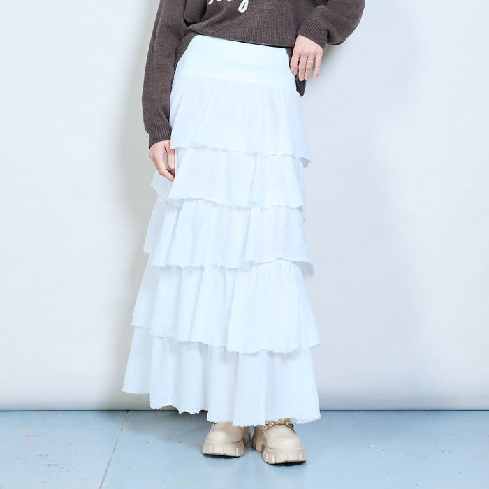 Pleated tiered flowy midi skirt wholesale