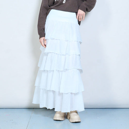 Pleated tiered flowy midi skirt wholesale