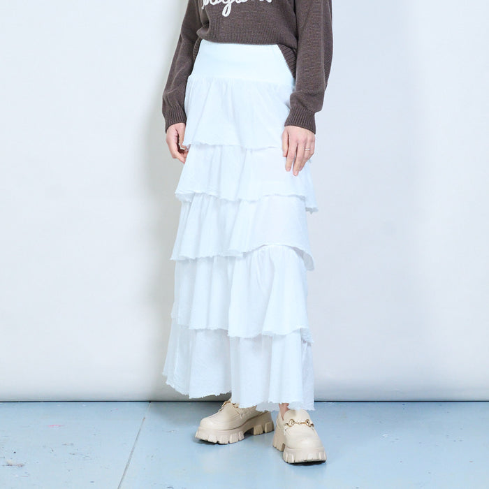 Pleated tiered flowy midi skirt wholesale
