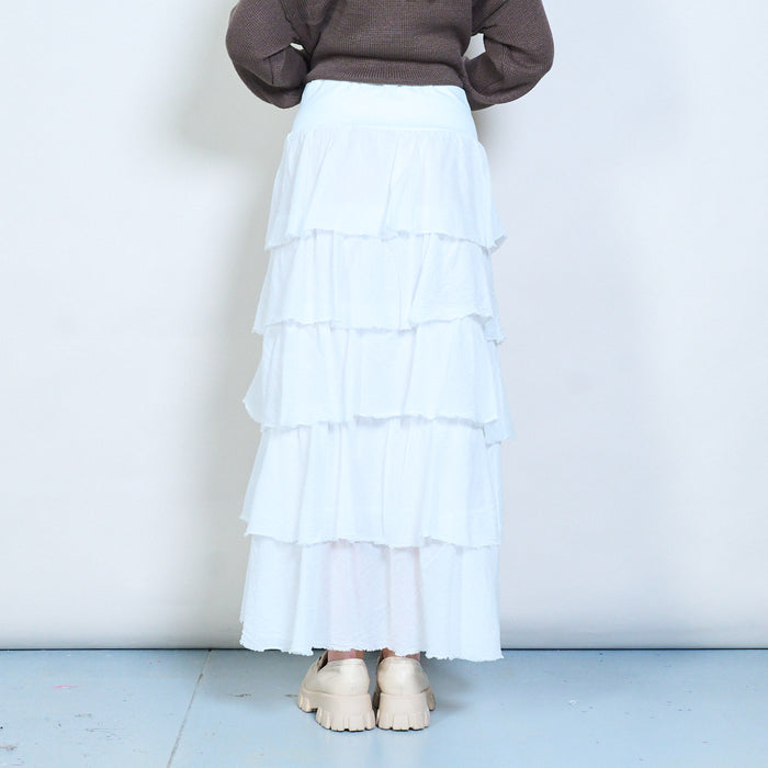 Pleated tiered flowy midi skirt wholesale
