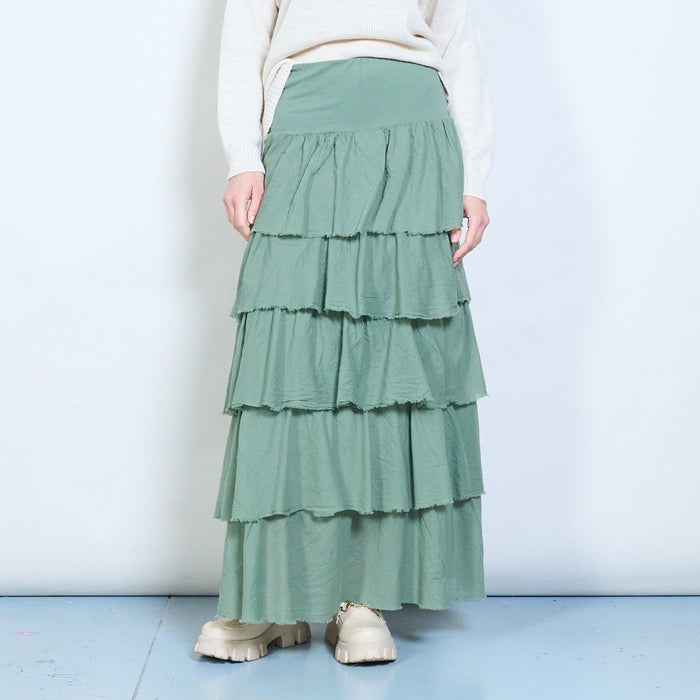 Pleated tiered flowy midi skirt wholesale
