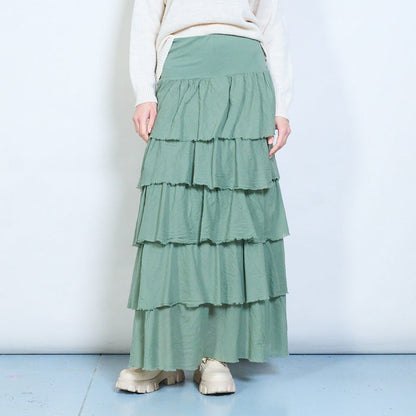 Pleated tiered flowy midi skirt wholesale