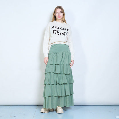 Pleated tiered flowy midi skirt wholesale