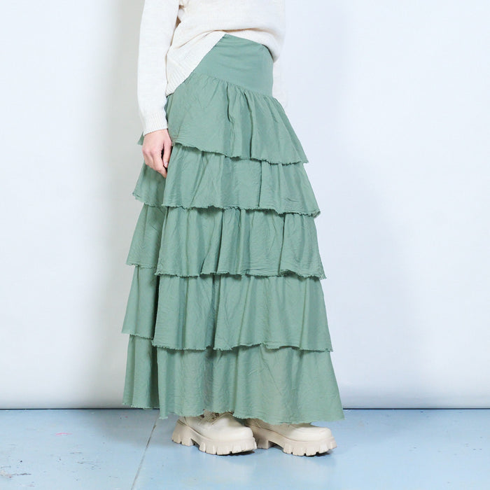 Pleated tiered flowy midi skirt wholesale