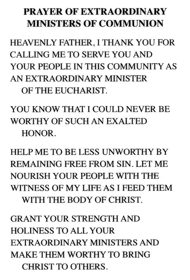 Prayer for Extraordinary Ministers of Communion N - LAMINATED HOLY CARDS- QUANTITY 25 PRAYER CARDS