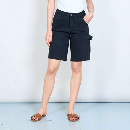 Raw hem panel seam high waist denim bermuda shorts wholesale