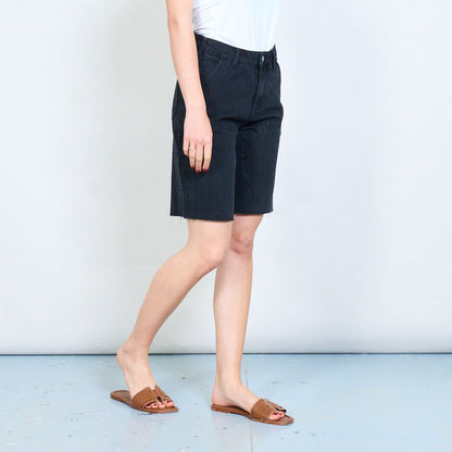 Raw hem panel seam high waist denim bermuda shorts wholesale