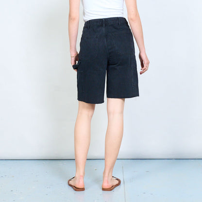 Raw hem panel seam high waist denim bermuda shorts wholesale