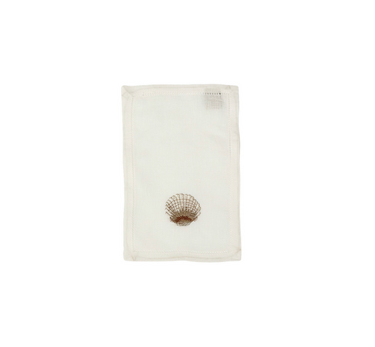 Scallop Shell Embroidered on Cocktail Napkin, Set of 4