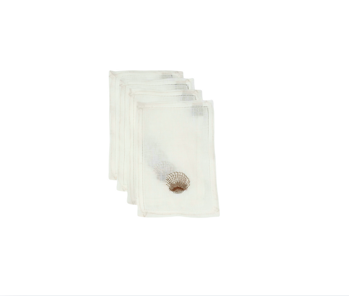 Scallop Shell Embroidered on Cocktail Napkin, Set of 4