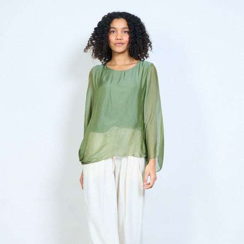 Sheer chiffon long sleeve tie hem blouse wholesale
